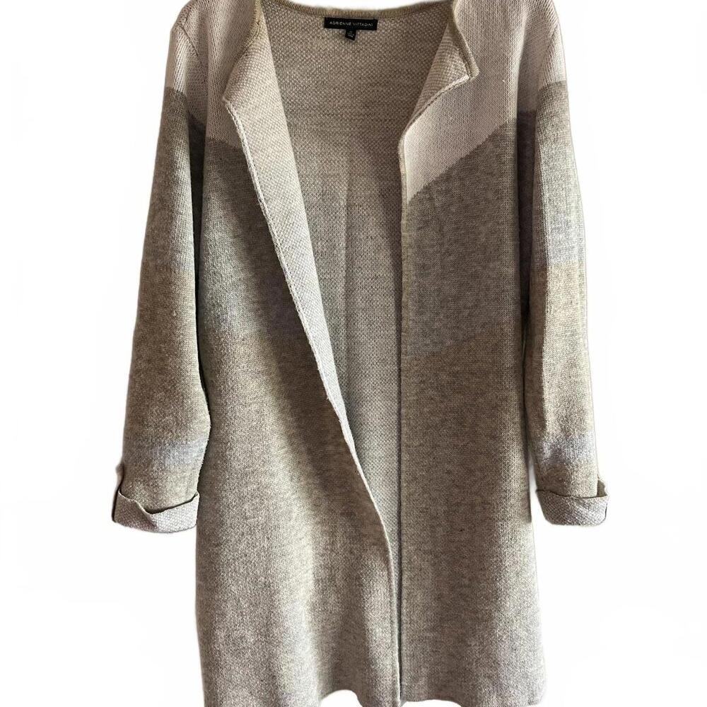 Adrienne Vittadini Gray Long Sleeve Knit Striped Open Front Cardigan XL